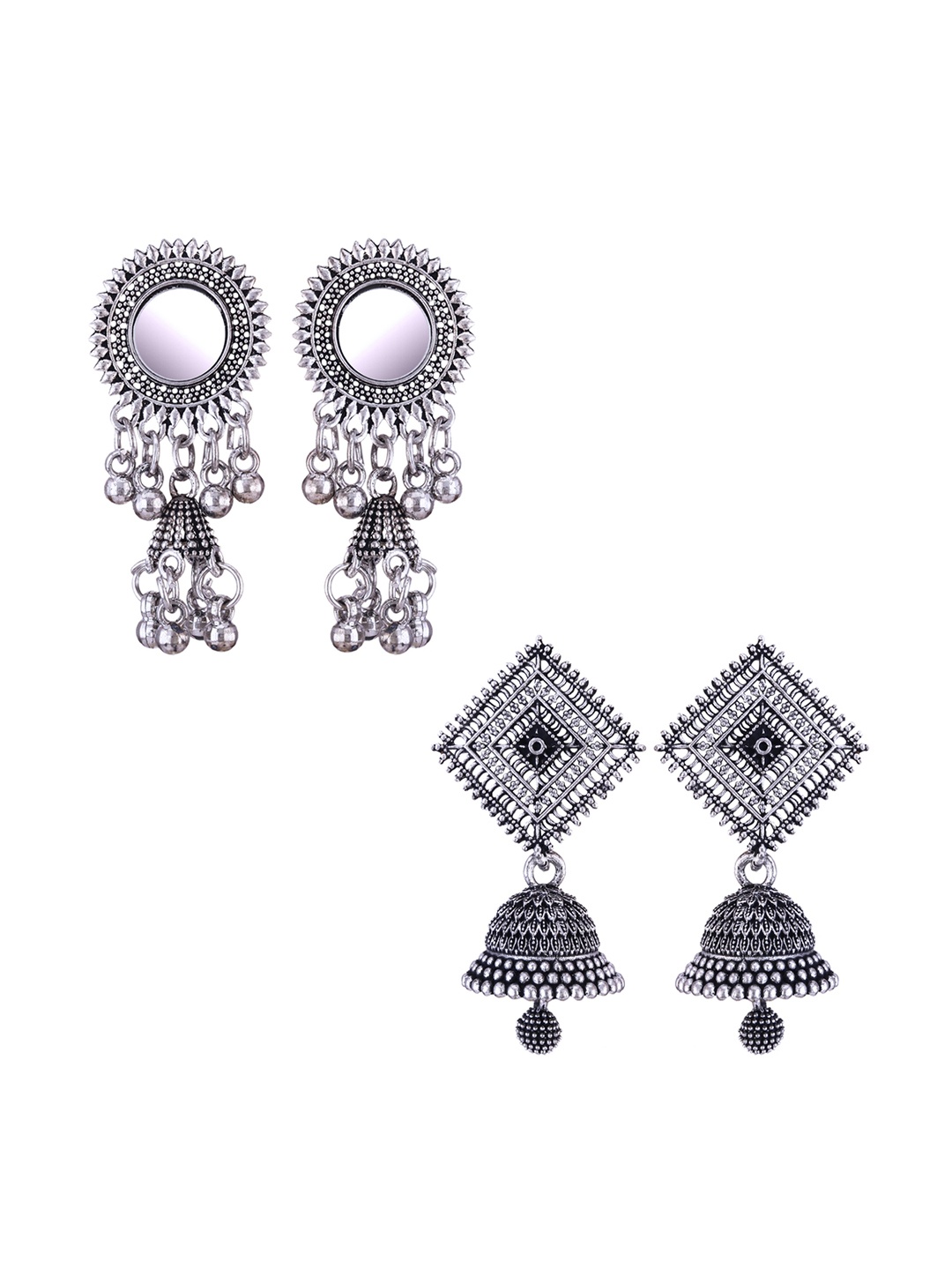 

DIVASTRI Peacock Shaped Jhumkas Earrings, Silver