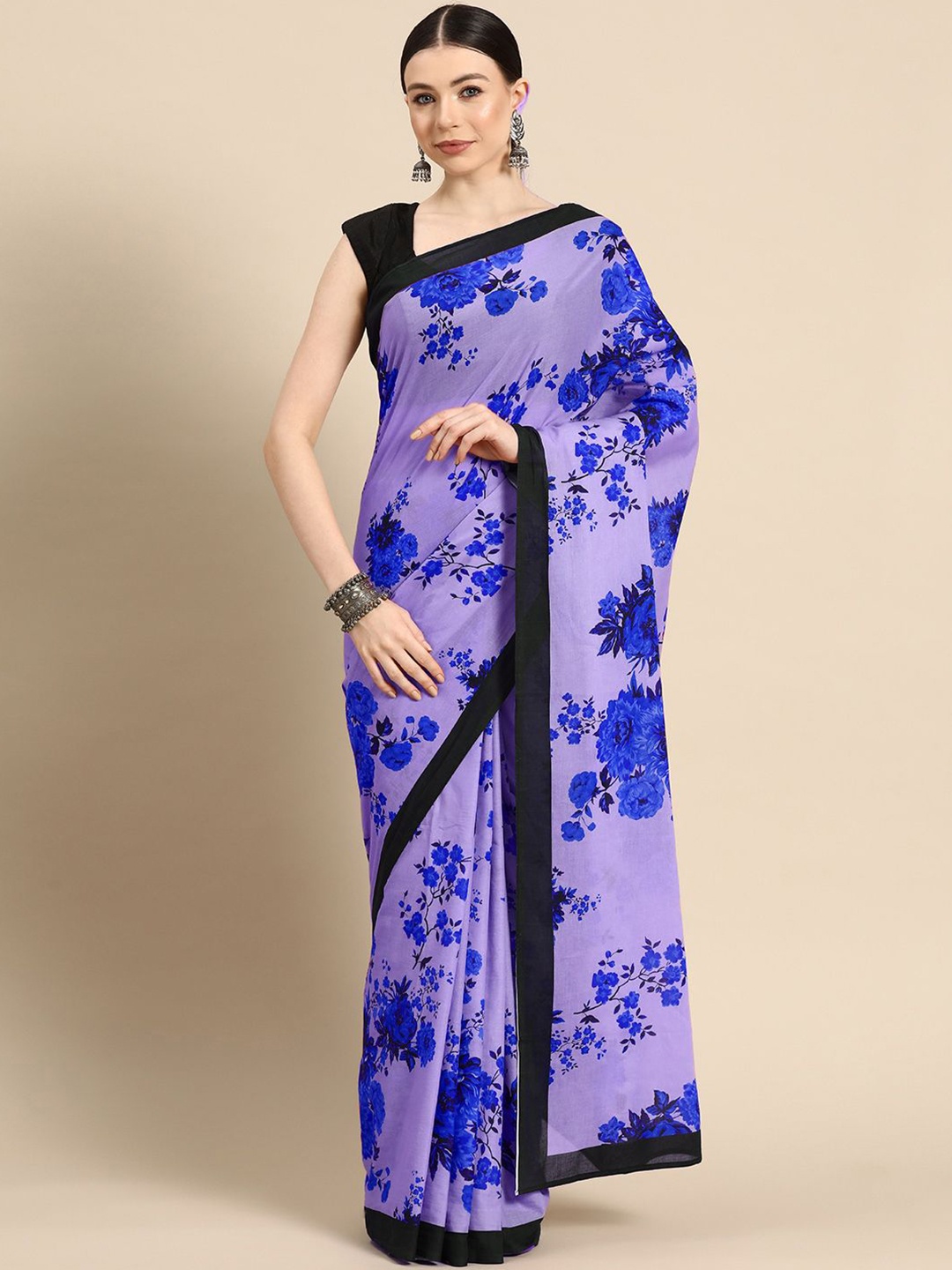 

BUTA BUTI Floral Pure Cotton Saree, Purple