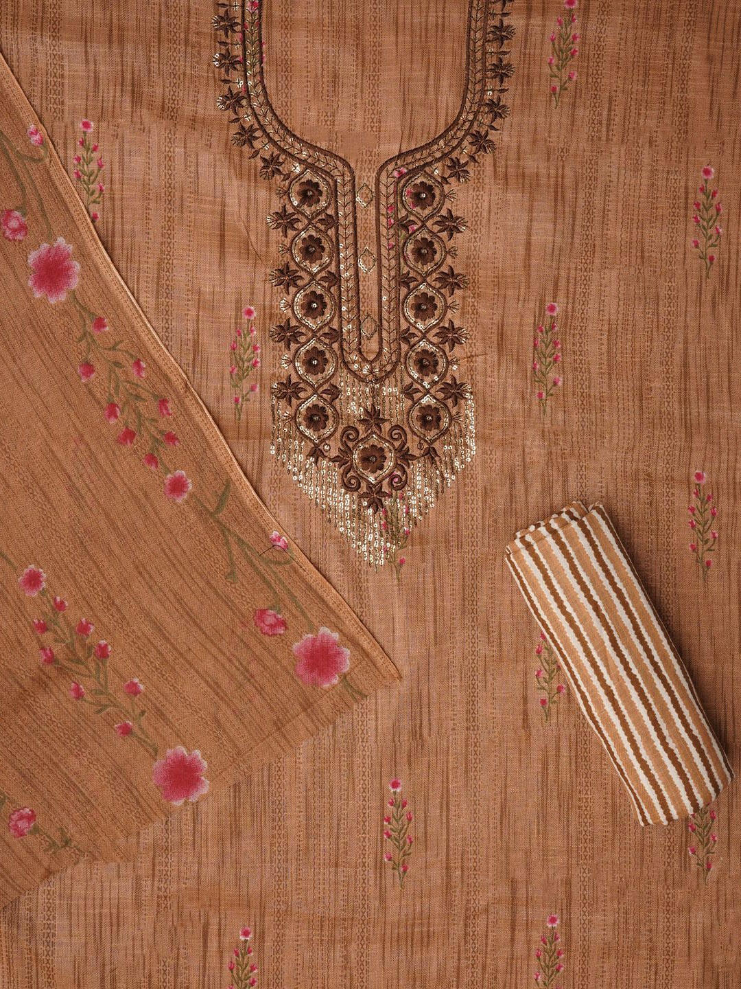 

Jaipur Kurti Embroidered Pure Cotton Dress Material with Dupatta, Beige