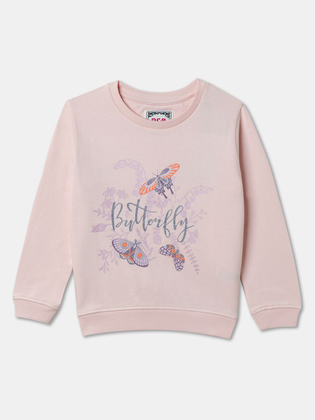 

R&B Girls Graphic Printed Round Neck Cotton Pullover Sweatshirt, Pink