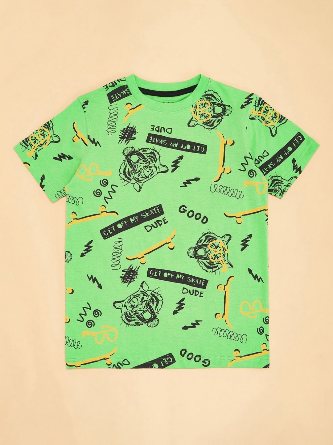

Pantaloons Junior Boys Conversational Printed Round Neck Cotton T-shirt, Green