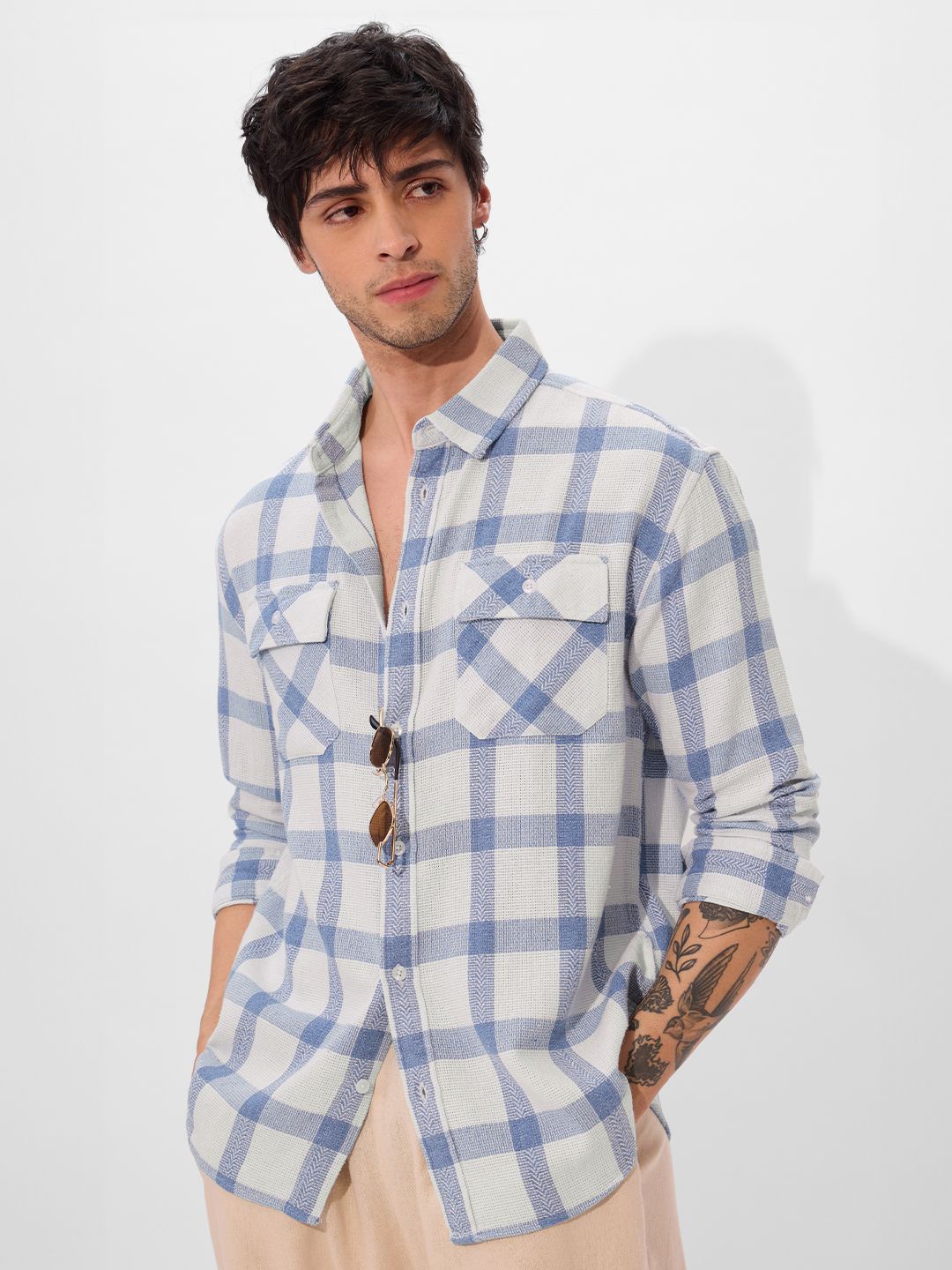 

The Souled Store Men Spread Collar Checked Cotton Casual Shirt, Blue