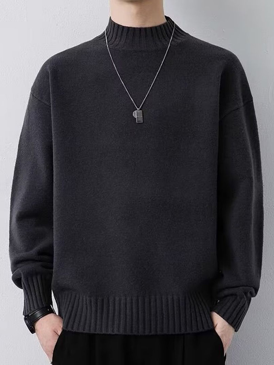 

StyleCast x Revolte Men Turtle Neck Ribbed Pullover, Black