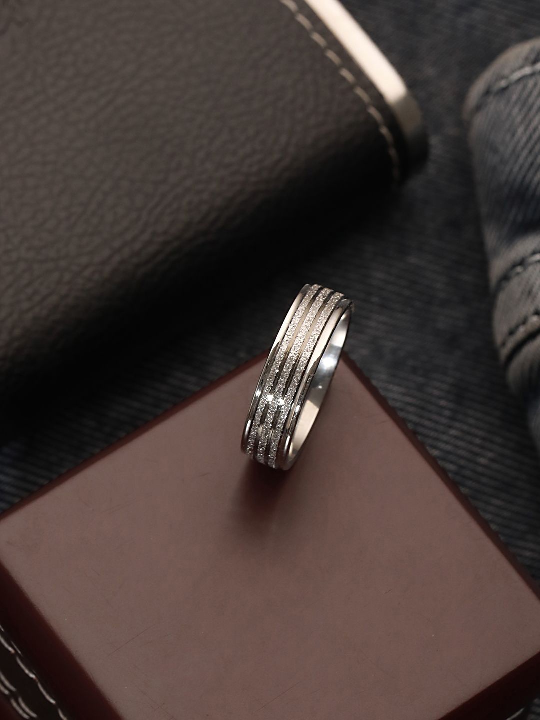 

Jazz and Sizzle Men Rhodium-Plated Stainless Steel CZ-Studded Finger Ring, Silver