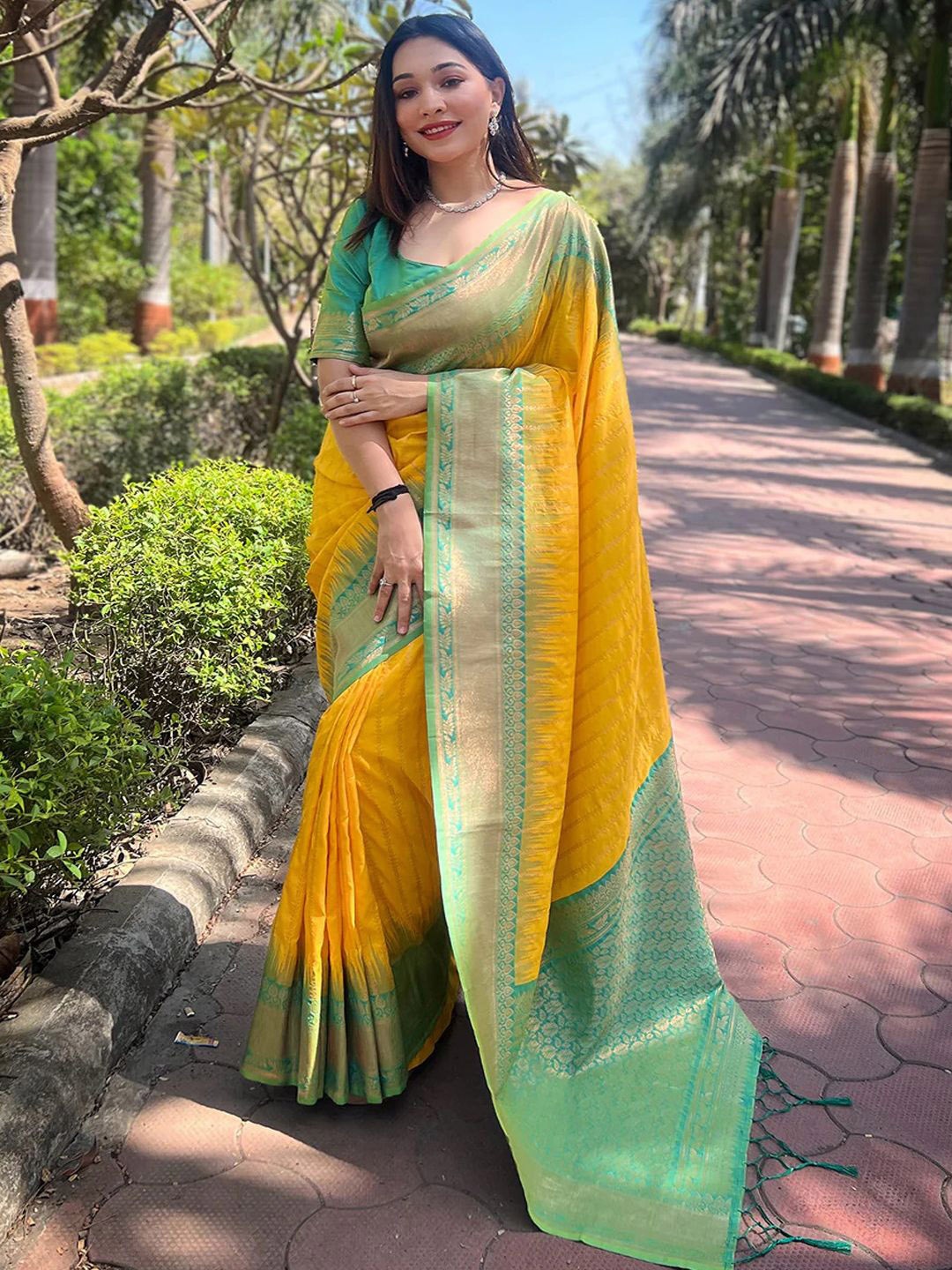 

Mitera Woven Design Zari Banarasi Saree, Yellow