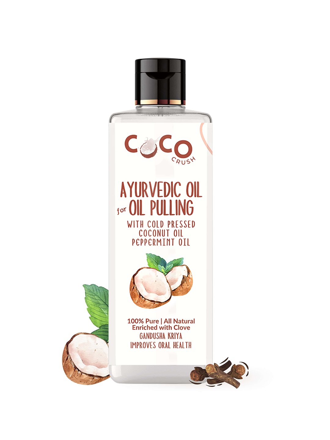 

Coco Crush Cold Pressed Coconut & Pepperiment Oil For Pulling -50ml, Transparent