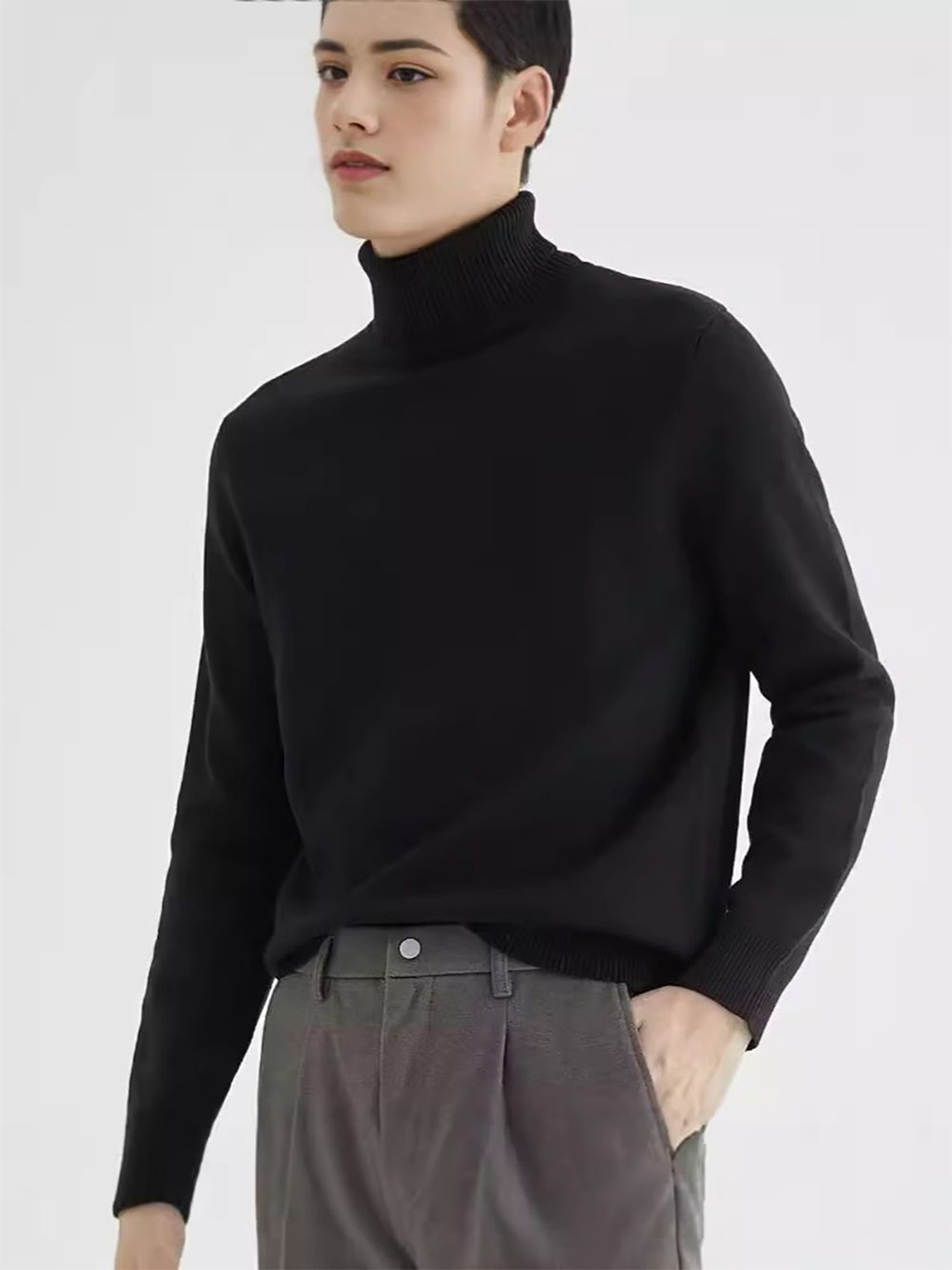 

StyleCast x Revolte Men Mock Collar Pullover Sweaters, Black