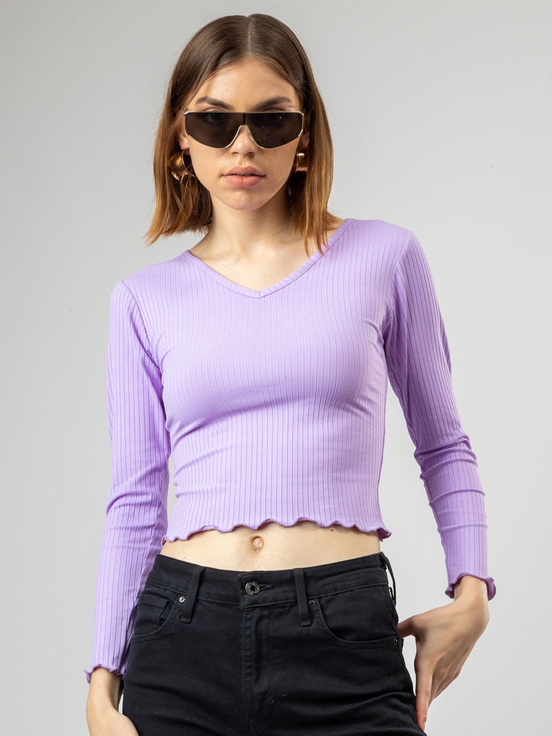 

Redamancii Women Solid V-Neck Polycotton Top, Lavender