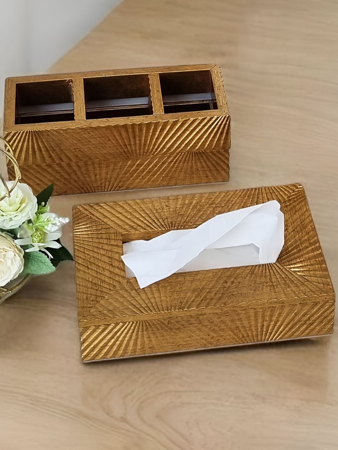 

Art Street Set of 2 Gold Printed Tissue Box Holder & Cutlery Holder
