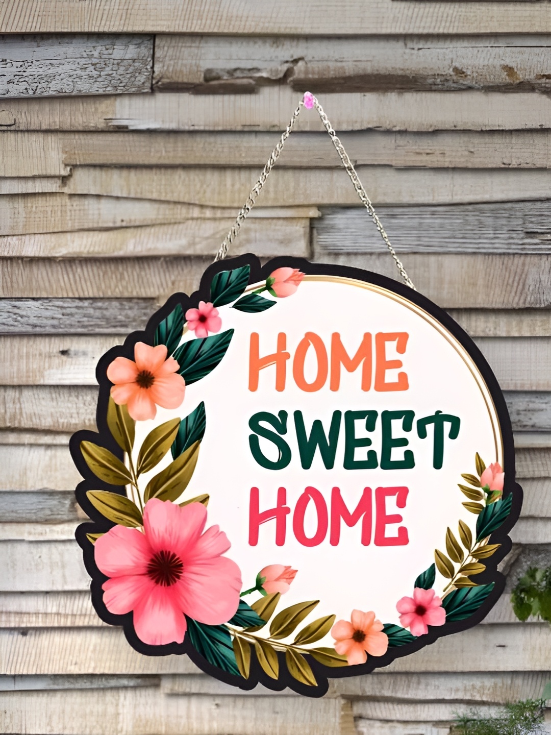

Nupur Studios White & Pink Floral Typography Printed Hanging Wall Decor