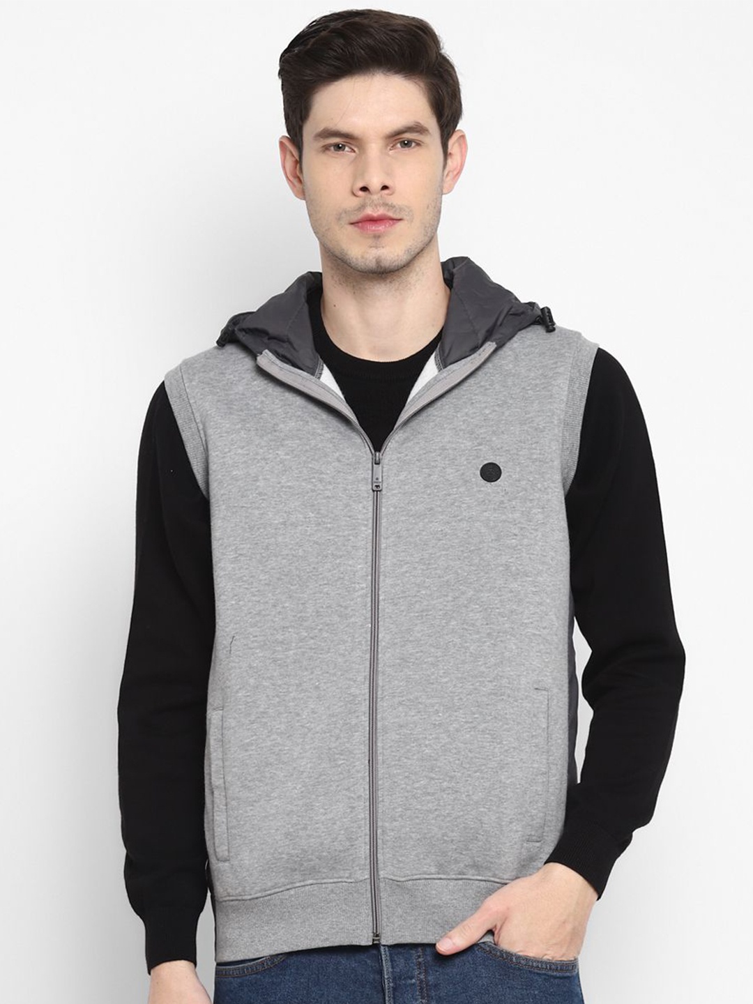 

Turtle Men Colourblocked Hood Cotton Front-Open Sweatshirt, Grey melange