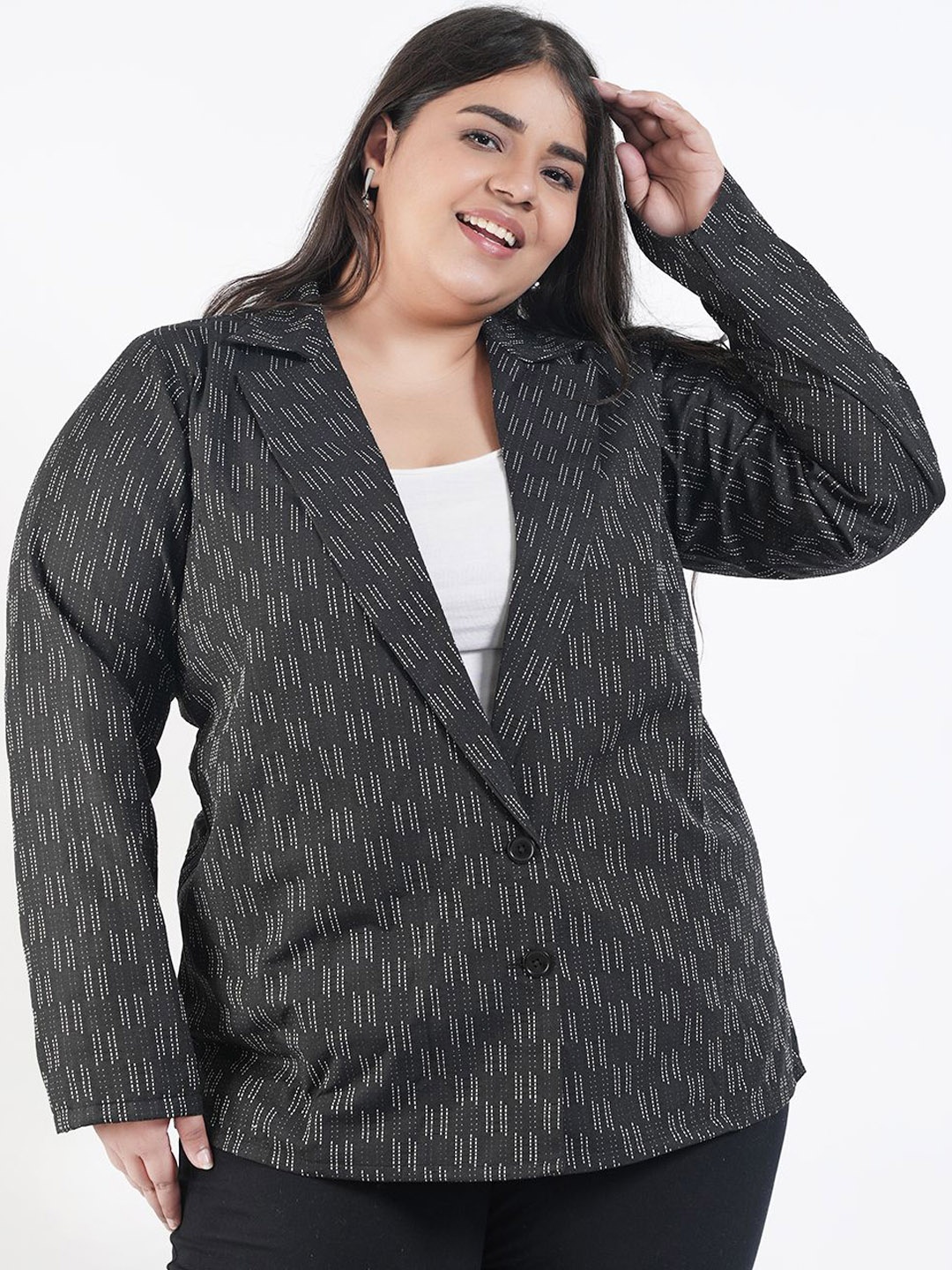

LastInch Printed Cotton Single Breasted Blazers, Black