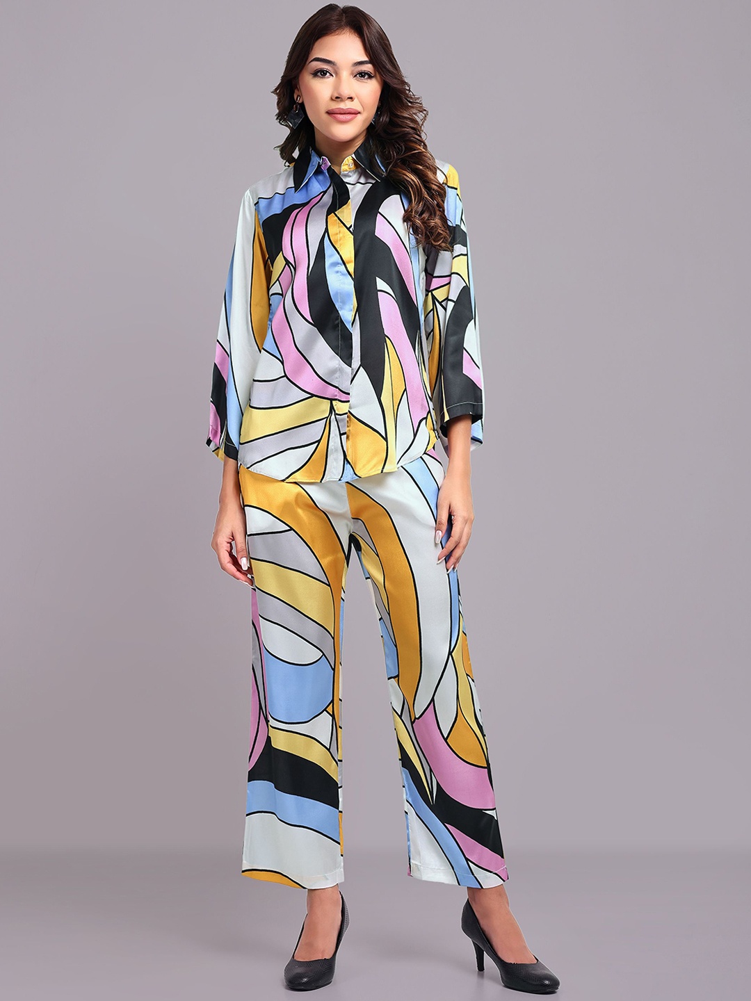 

LEAF ORIGINALS Printed Shirt Collar Shirt With Trousers, Grey