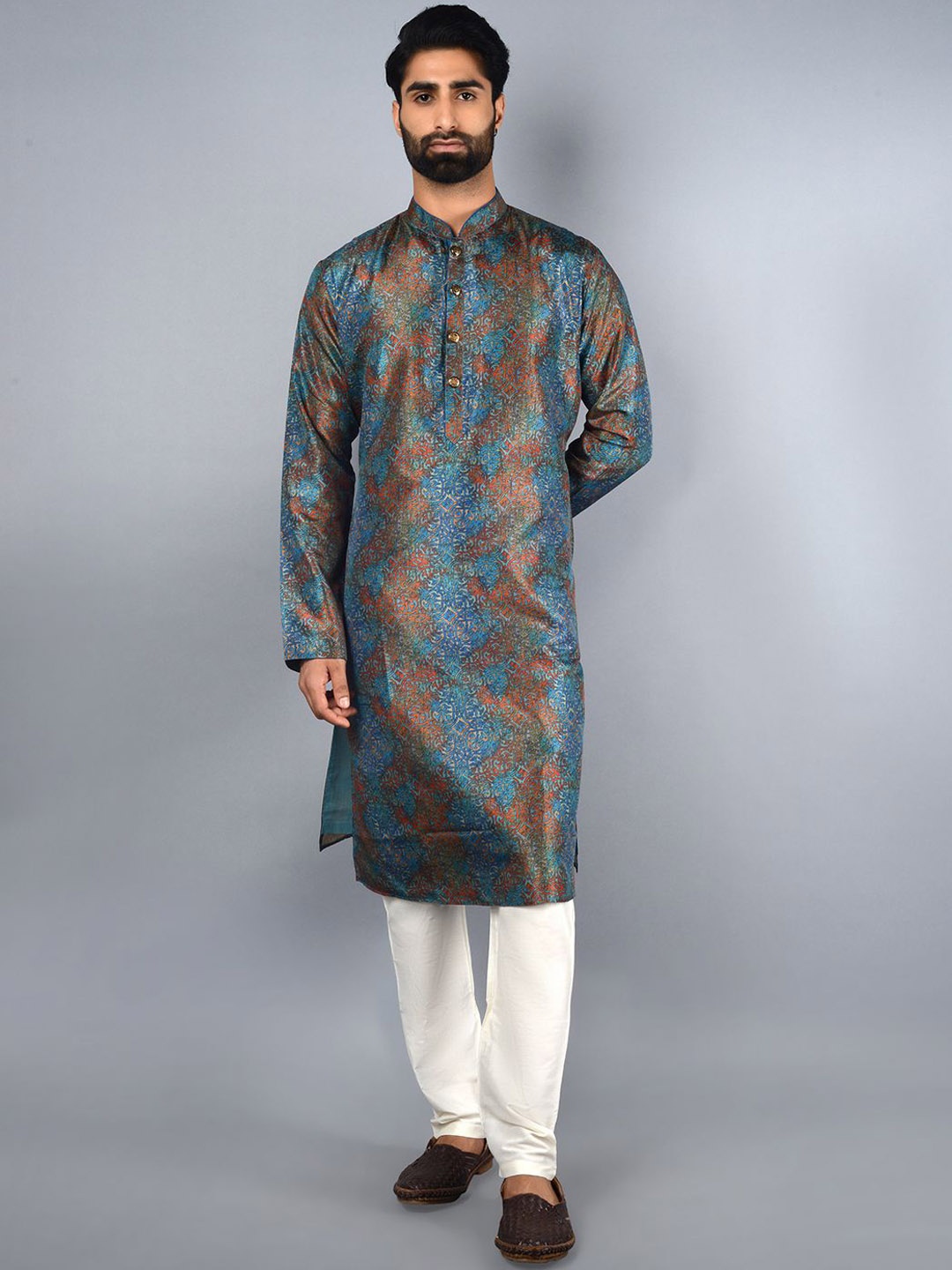 

azania Ethnic Motifs Printed Mandarin Collar Regular Kurta with Pyjamas, Blue