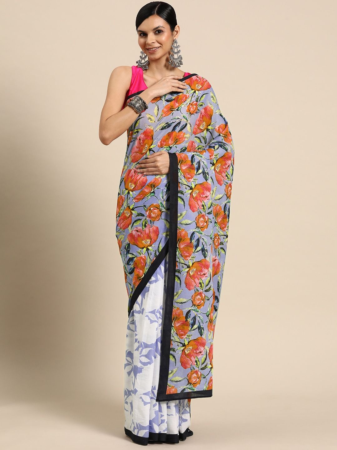 

BUTA BUTI Floral Pure Cotton Saree, Red