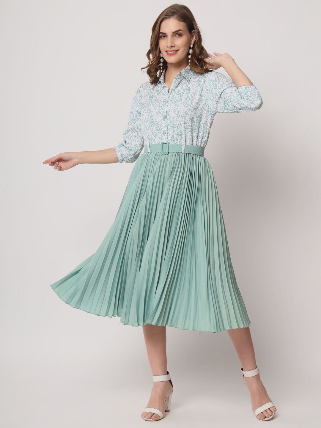 

ZWERLON Women Striped Fit and Flare Midi Dress, Sea green