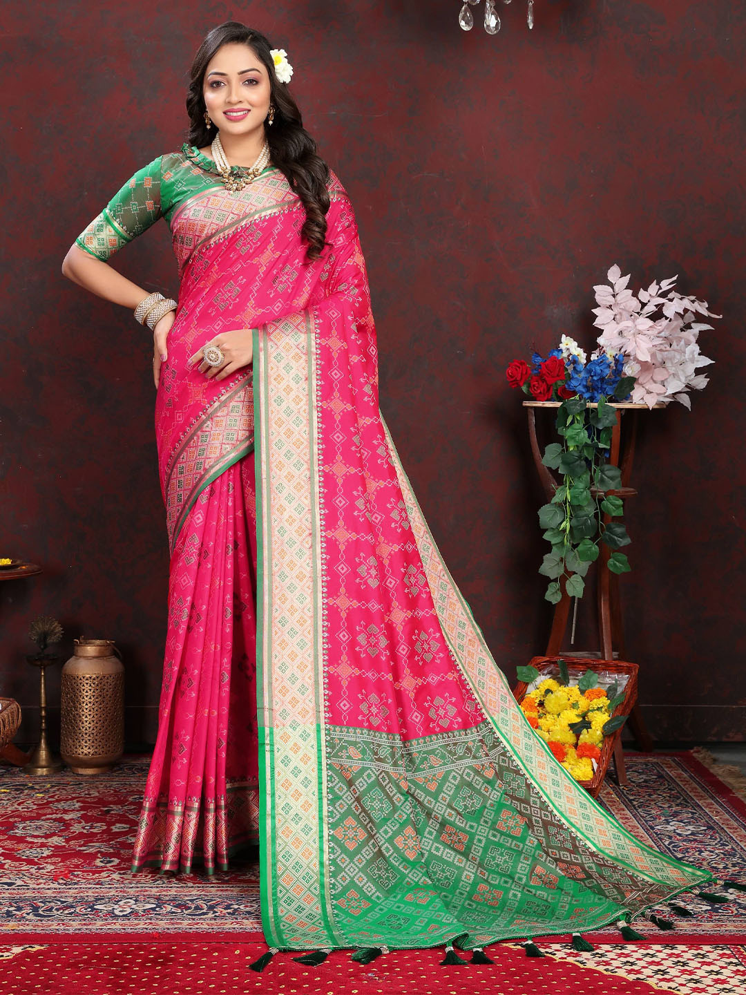

Zeekha Woven Design Zari Pure Silk Kanjeevaram Saree, Pink