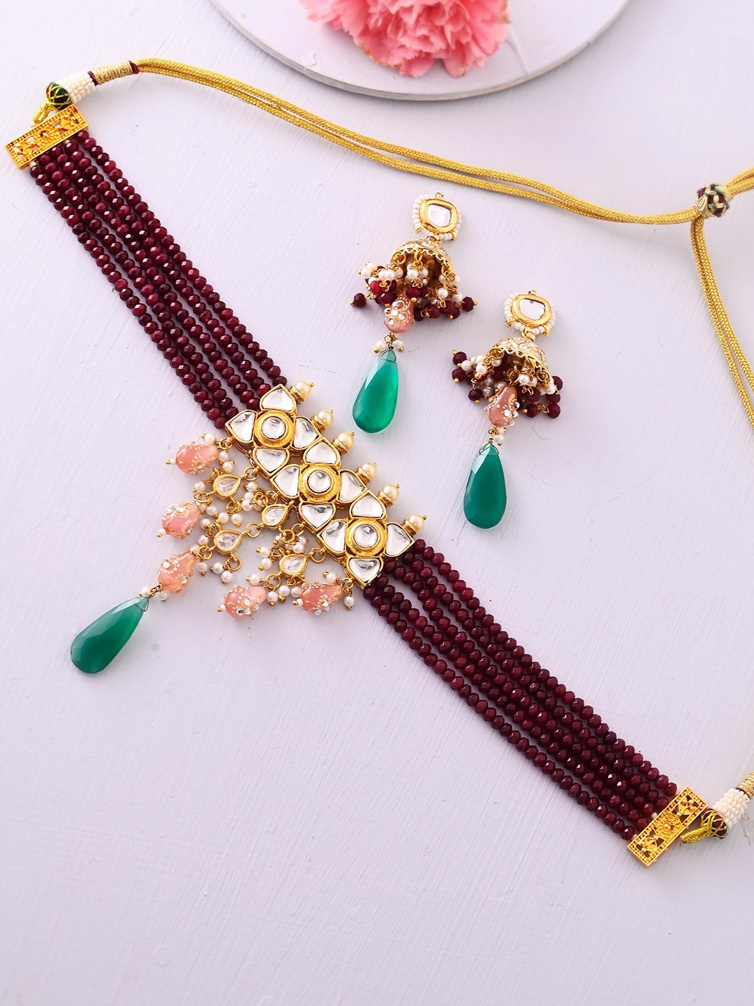 

DASTOOR Gold-Plated Kundan Studded Necklace & Earrings