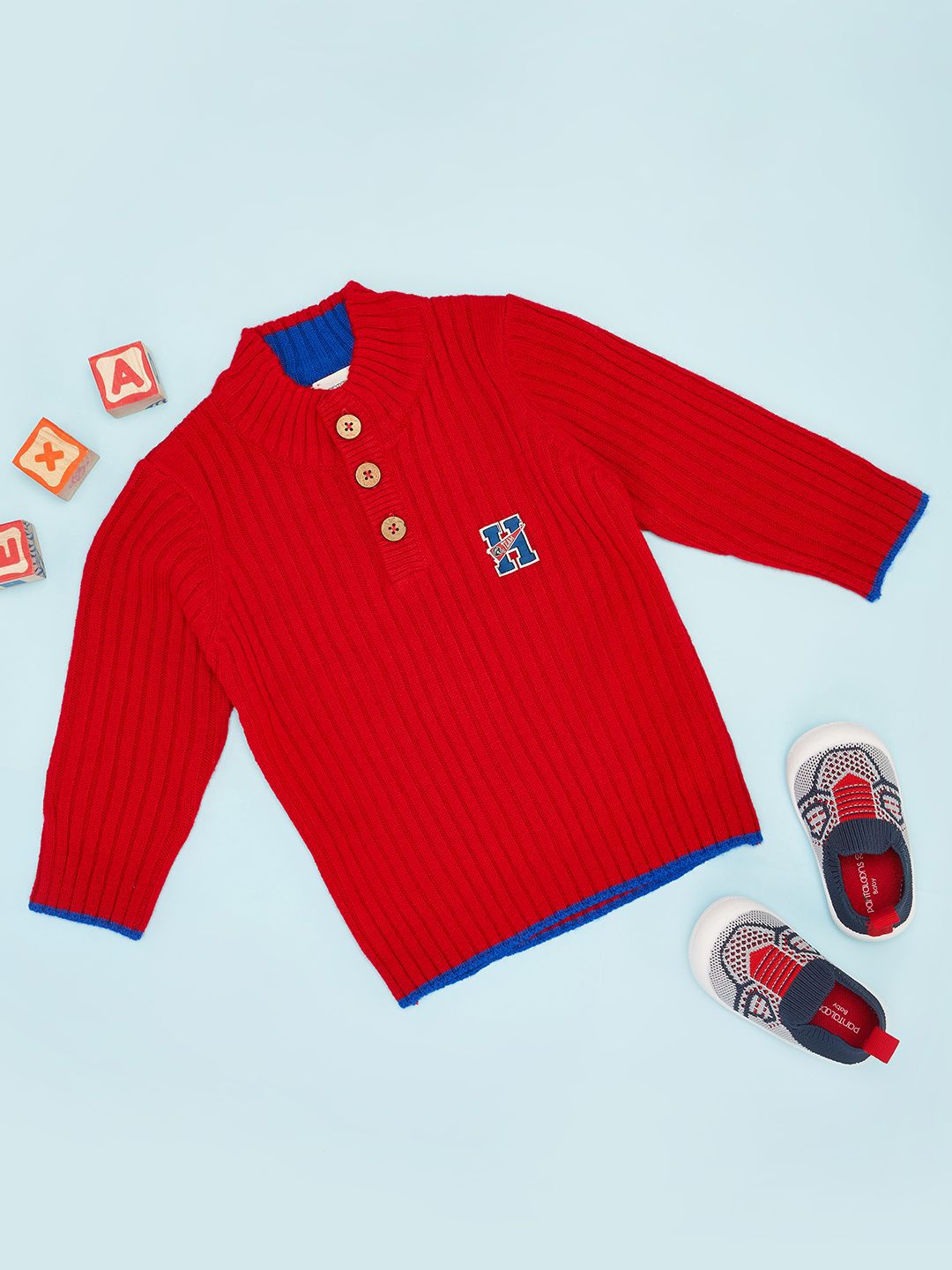 

Pantaloons Baby Boys Self Design Ribbed Pullover, Red