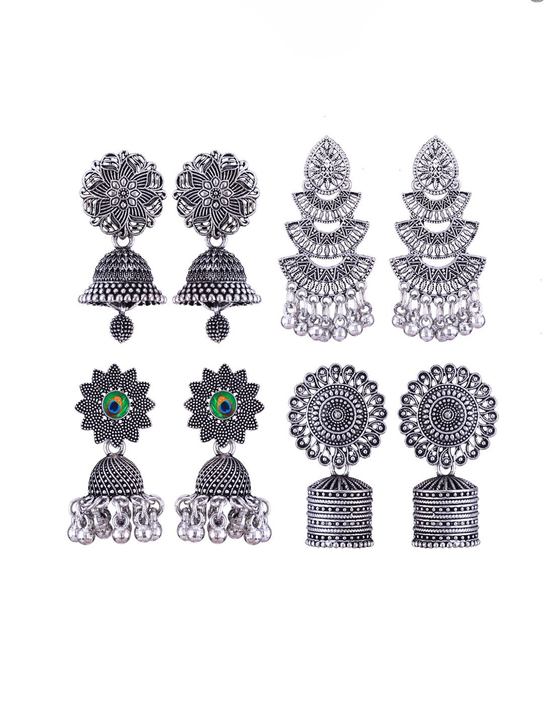 

DIVASTRI Set of 4 Silver Plated Dome Shaped Oxidised Jhumkas