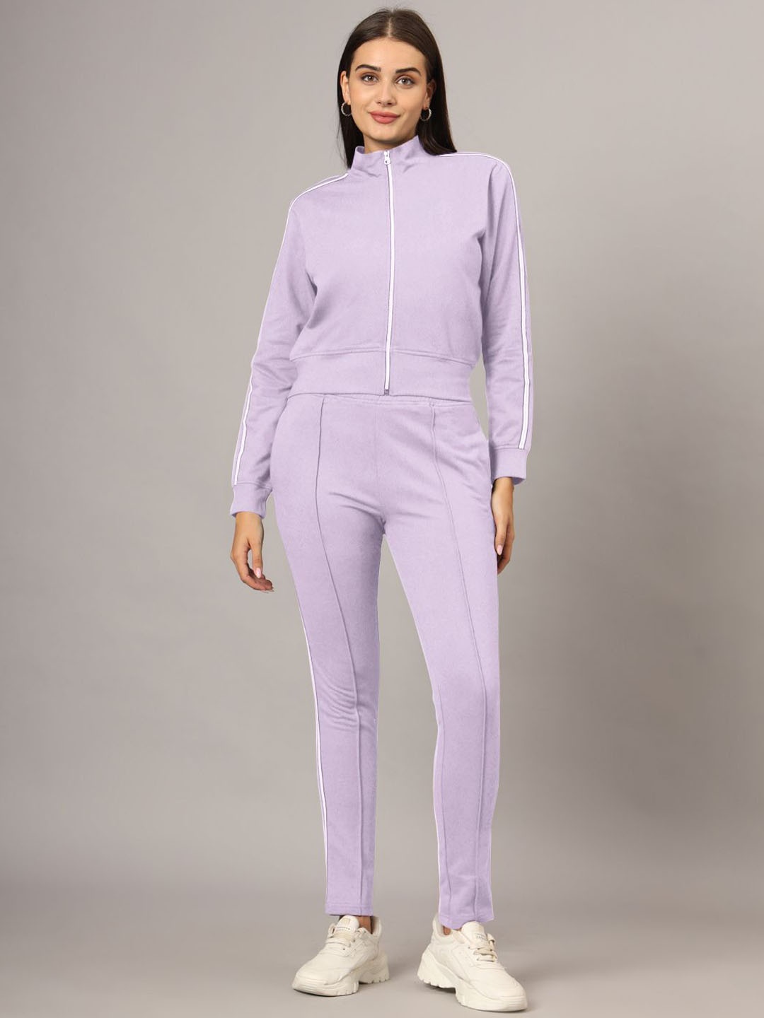 

BRINNS Women Solid Mock Collar Tracksuits, Lavender