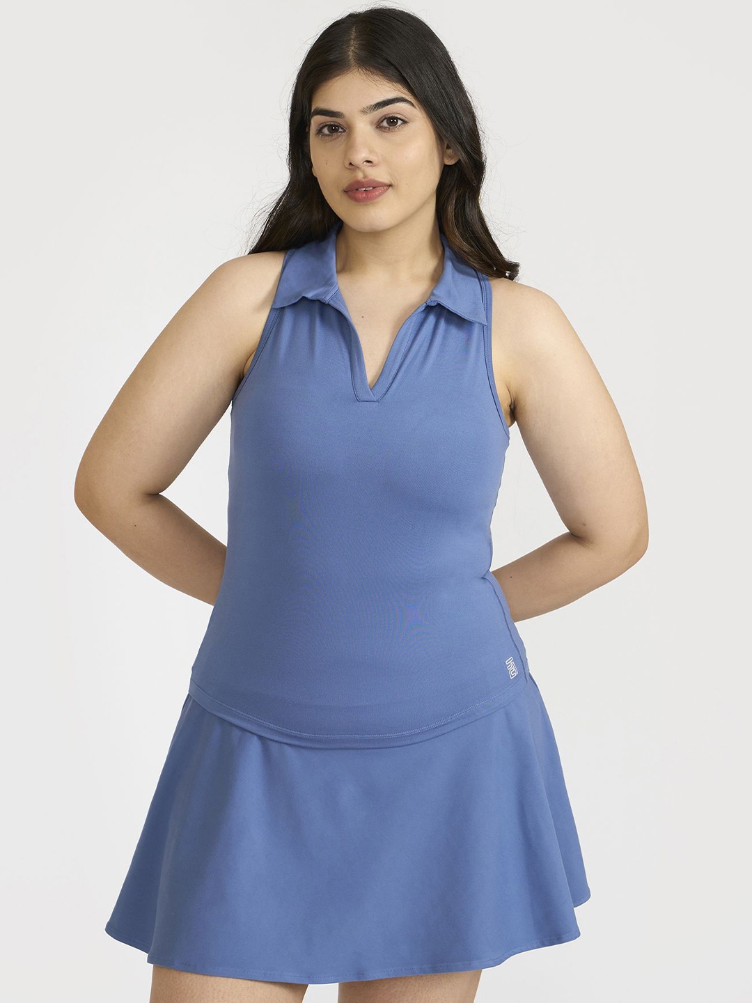 

Hunnit Women Plus Size Polo Neck Tank Top with Attached Sports Bra, Blue