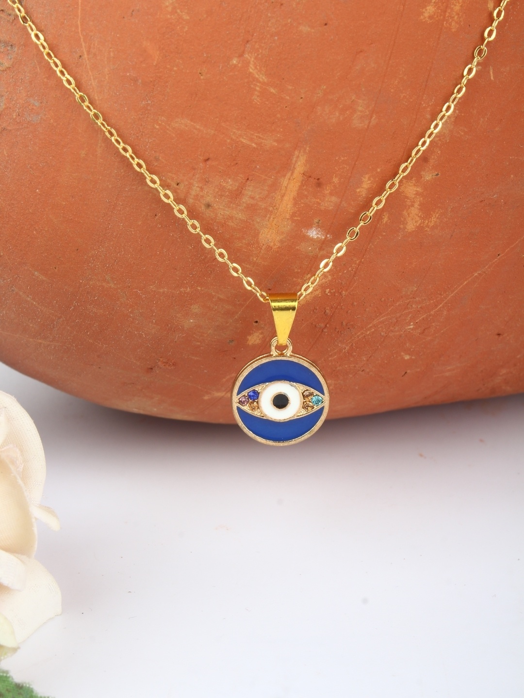 

KPOP Gold-Plated Stones Studded Evil Eye Pendant With Chain