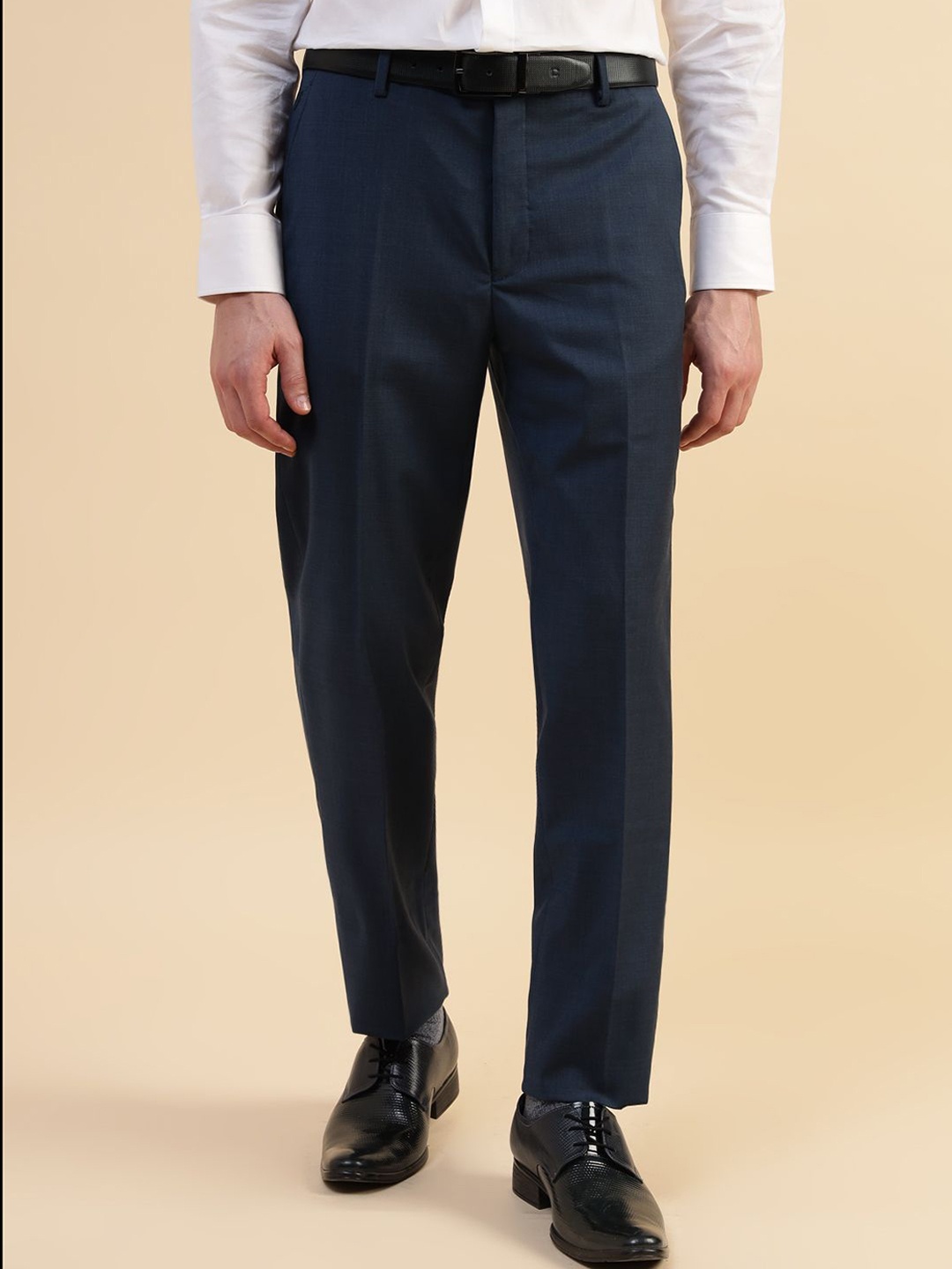 

Givo Men Slim Fit Wrinkle Free Mid-Rise Formal Trousers, Blue