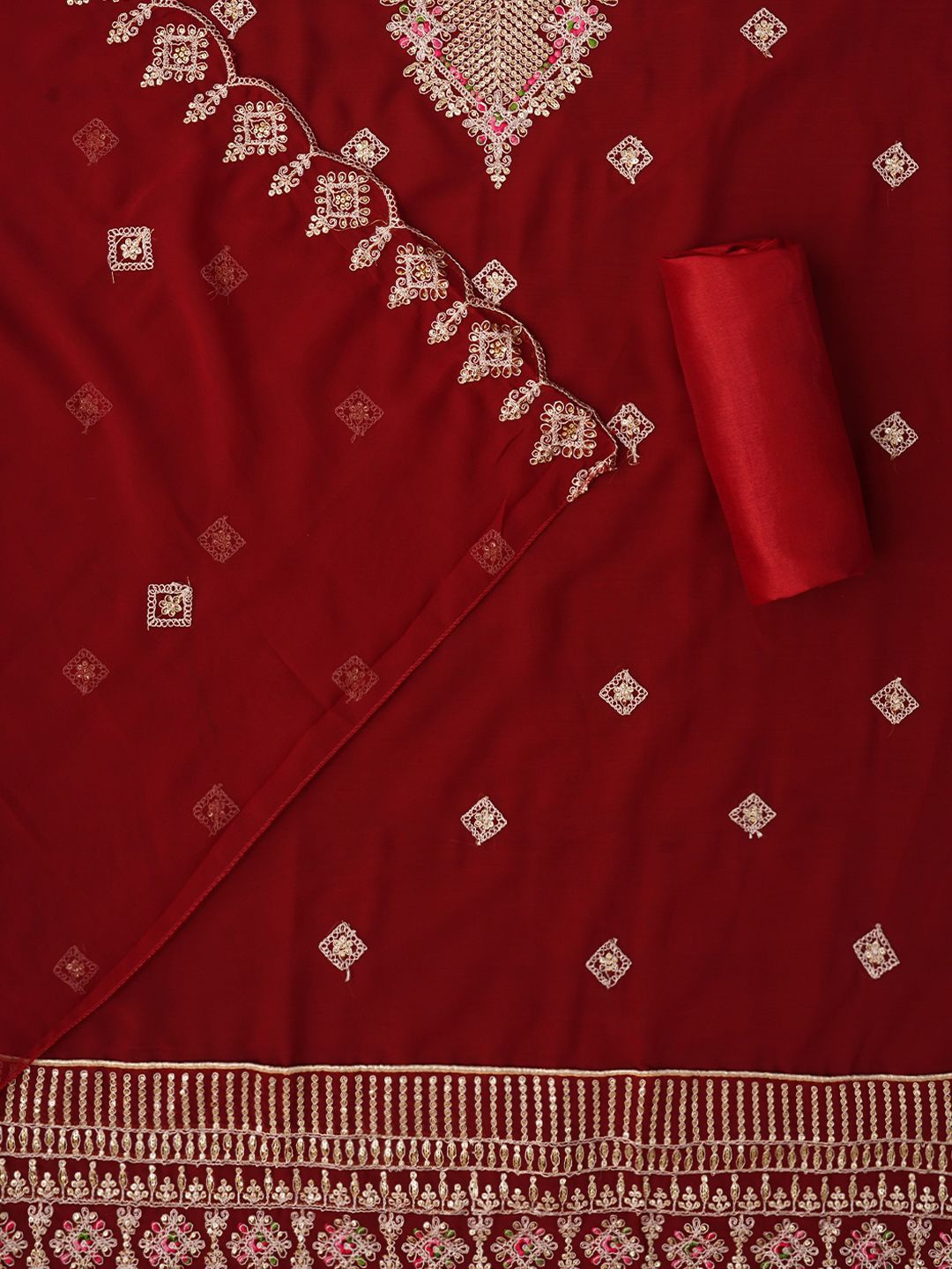 

Jaipur Kurti Zari Silk Georgette Dress Material with Dupatta, Maroon