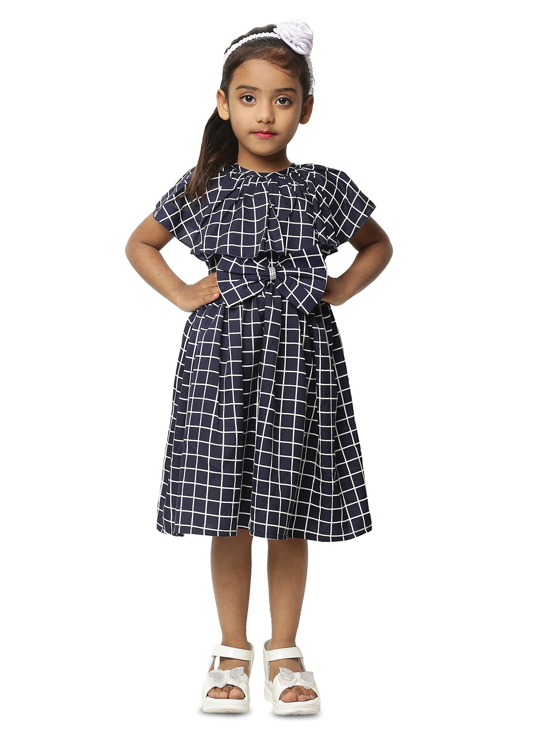 

Wish little Girls Checked Fit & Flare Dress, Blue