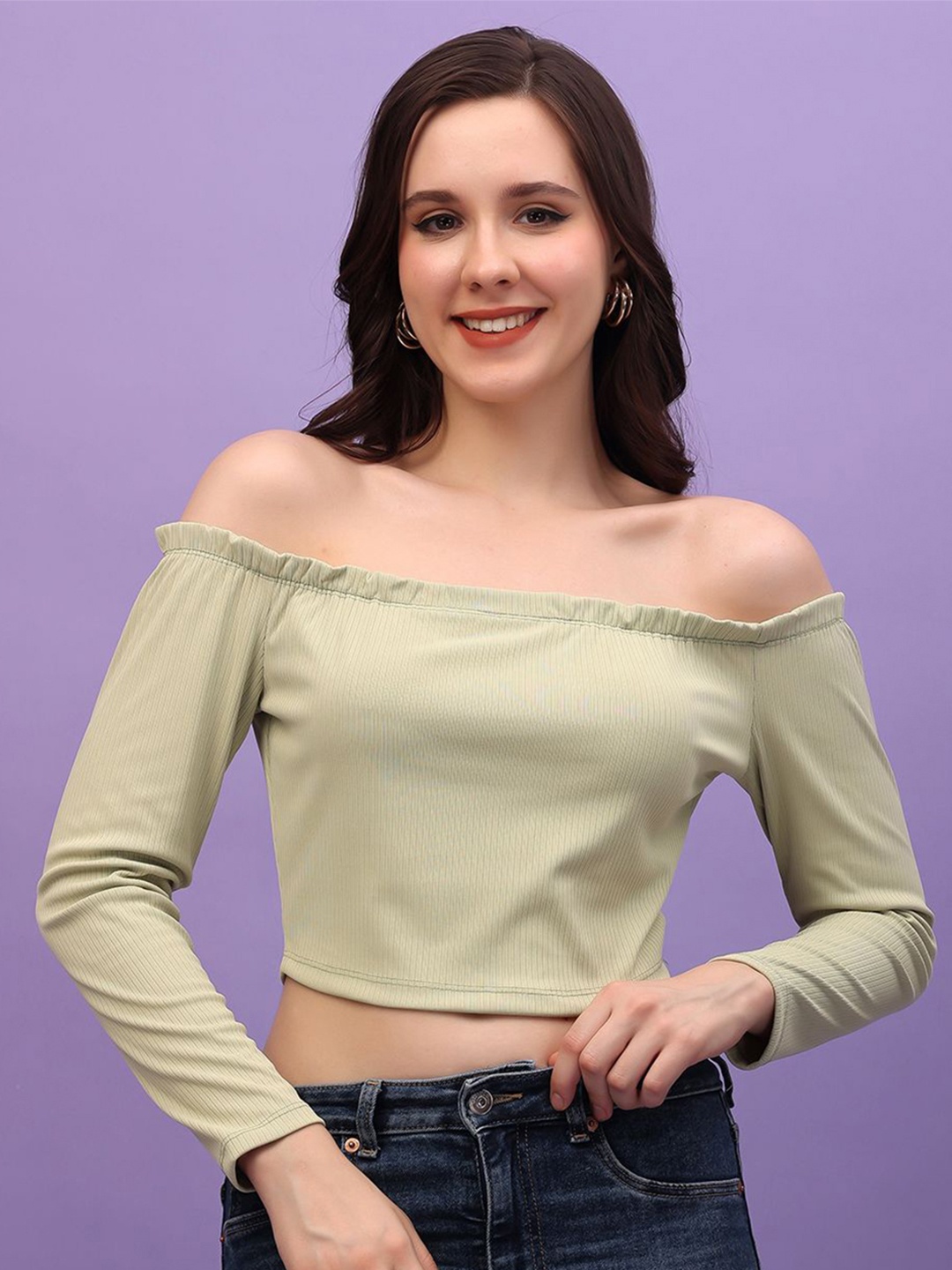 

BAESD Women Solid Off-Shoulder Top, Olive