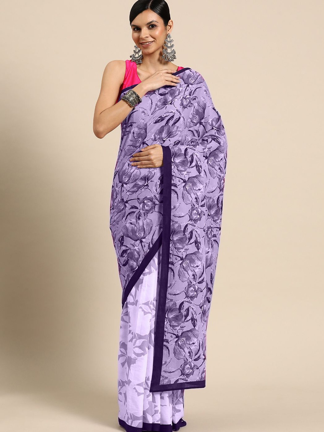 

BUTA BUTI Floral Pure Cotton Saree, Lavender