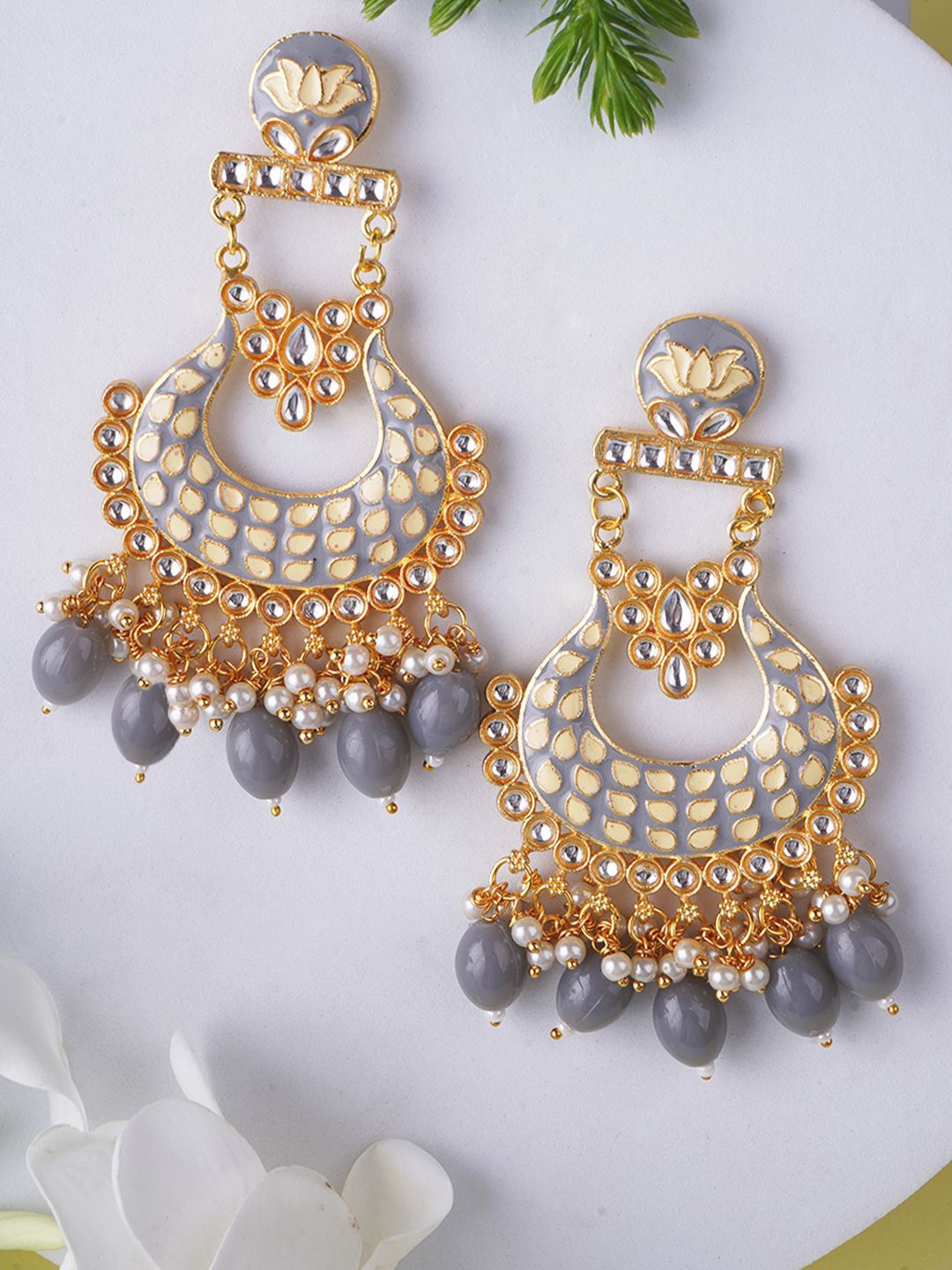 

Adwitiya Collection Gold-Plated Stone Studded Meenakari Classic Drop Earrings, Black