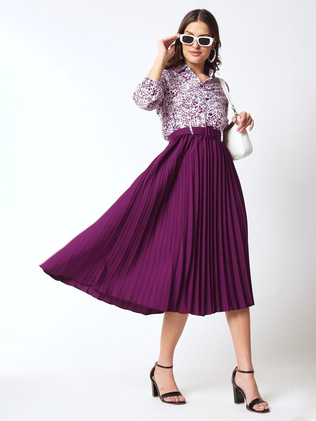 

ZWERLON Women Accordion Pleats A-Line Midi Dress, Burgundy