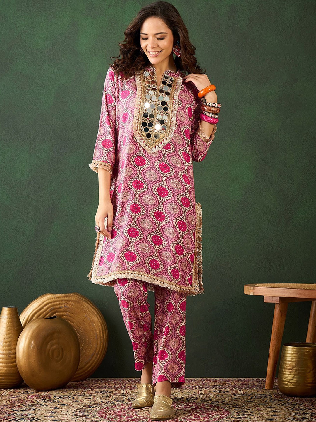 

Sangria Printed Tunic With Trouser, Pink