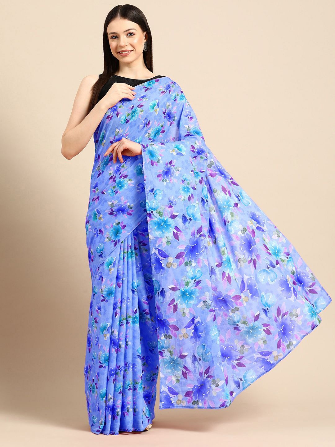 

BUTA BUTI Floral Pure Cotton Saree, Blue