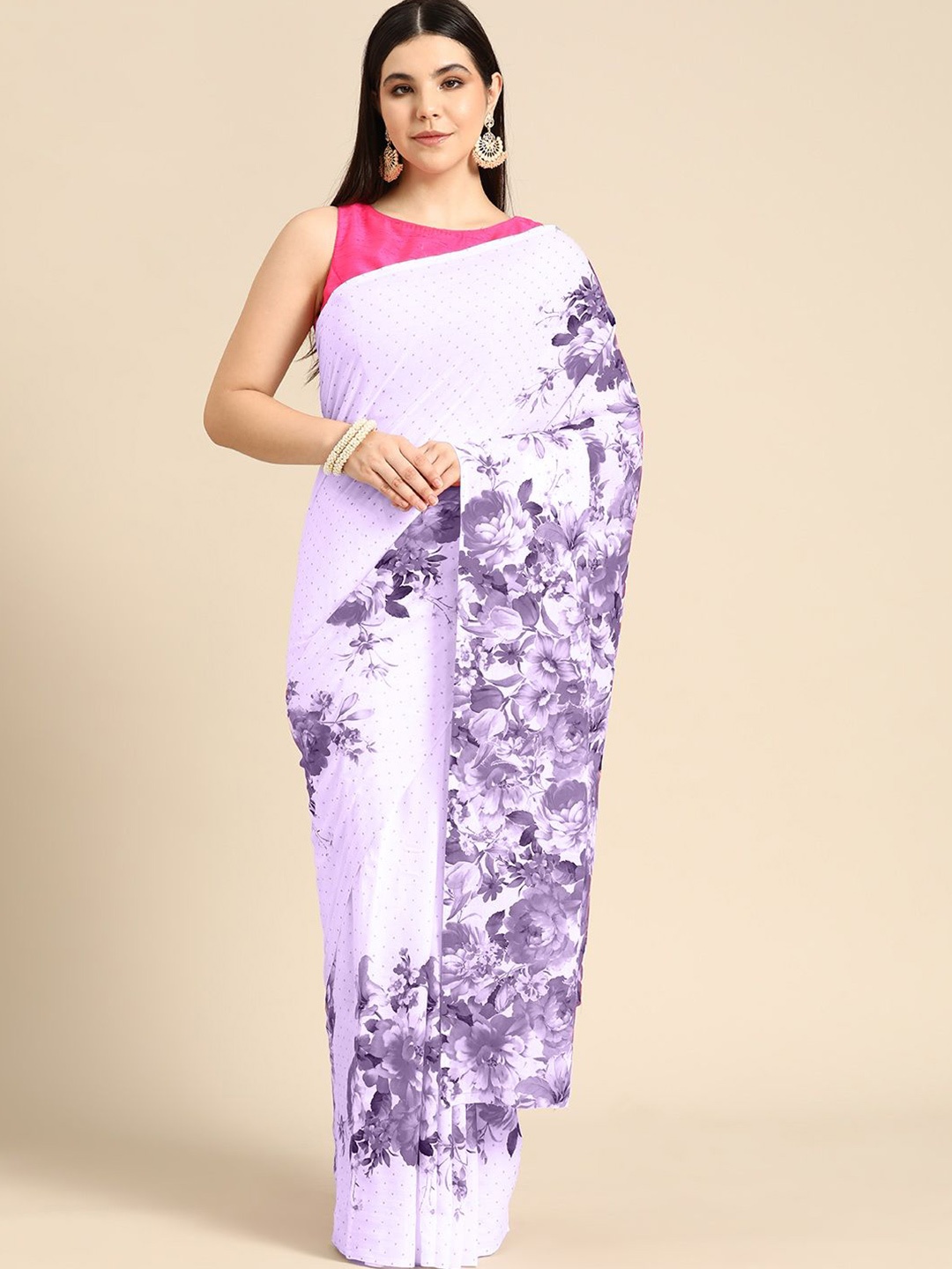 

BUTA BUTI Floral Printed Pure Cotton Saree, Lavender