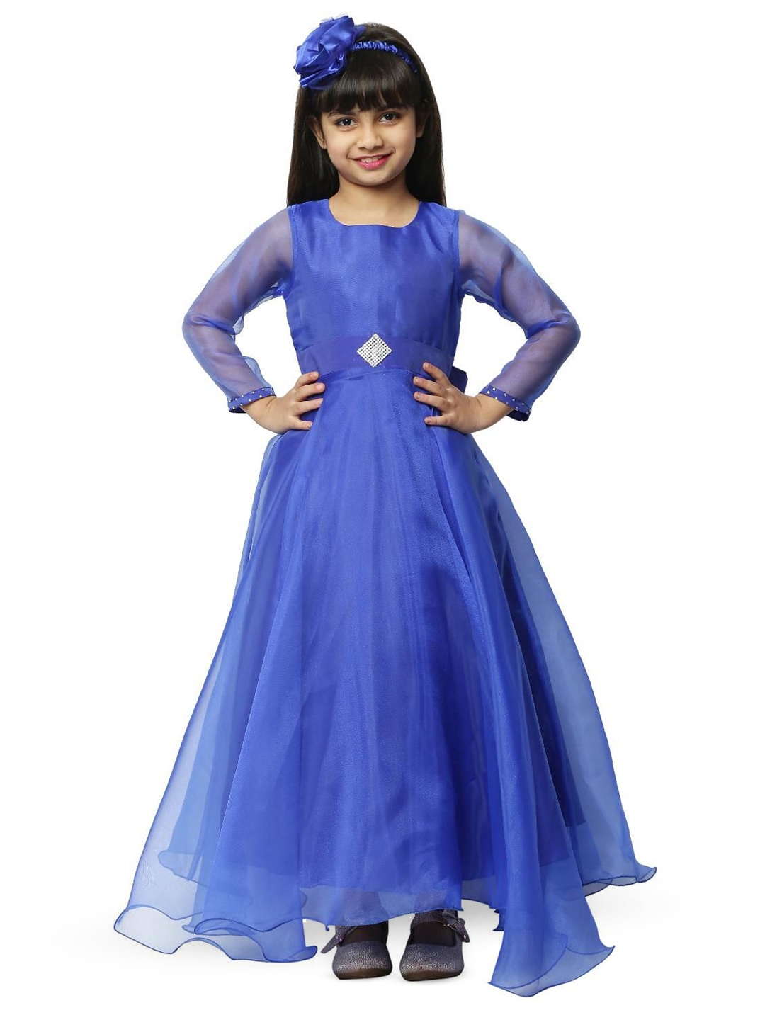 

Wish little Girls Solid Satin Fit & Flare Party Wear Maxi Dress, Blue