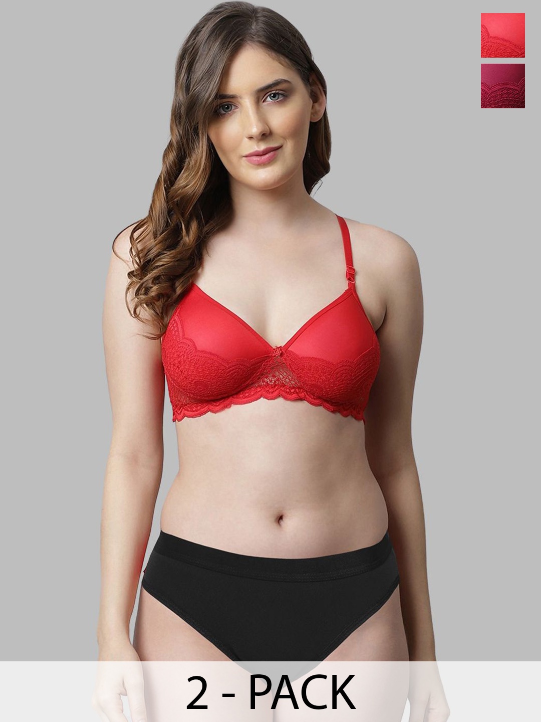 

AROUSY Pack Of 2 Women Self-Design Cotton Lingerie Sets, Red