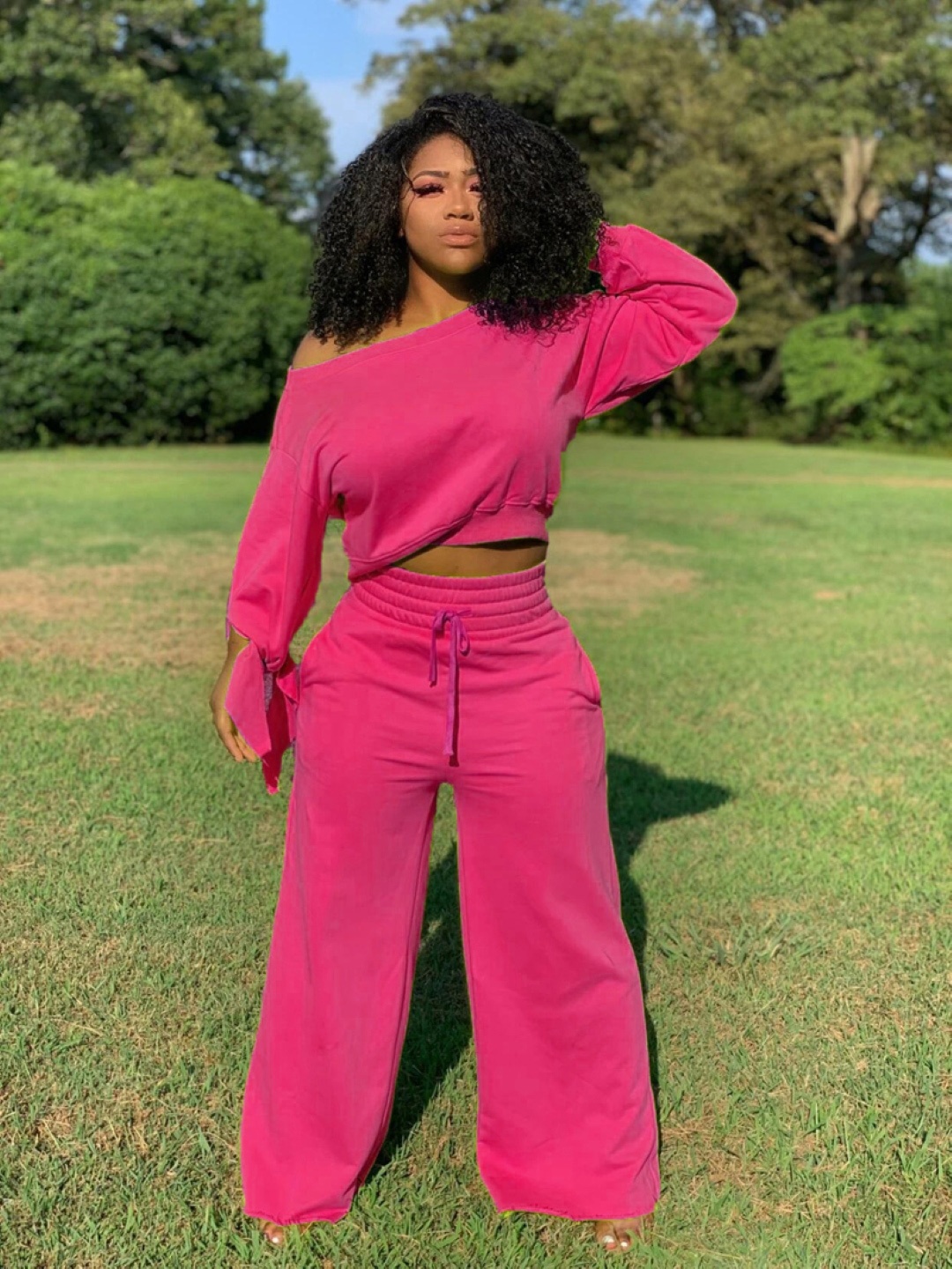 

KPOP One Shoulder Top & Trousers, Pink