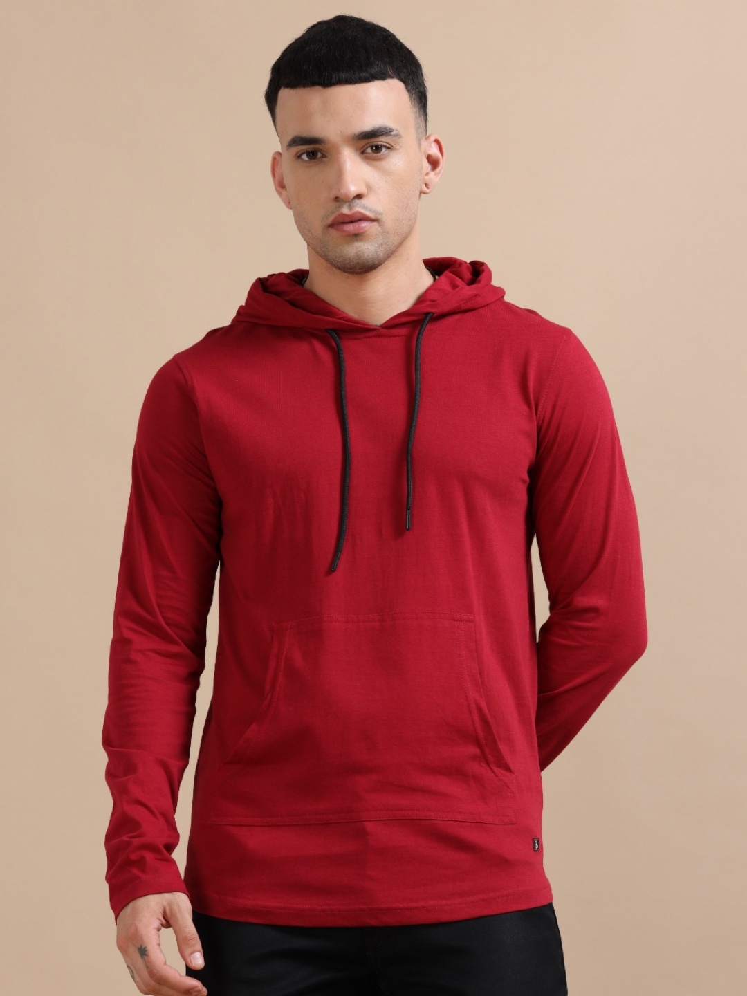

Bushirt Men Solid Hooded Pure Cotton Sweatshirt, Maroon