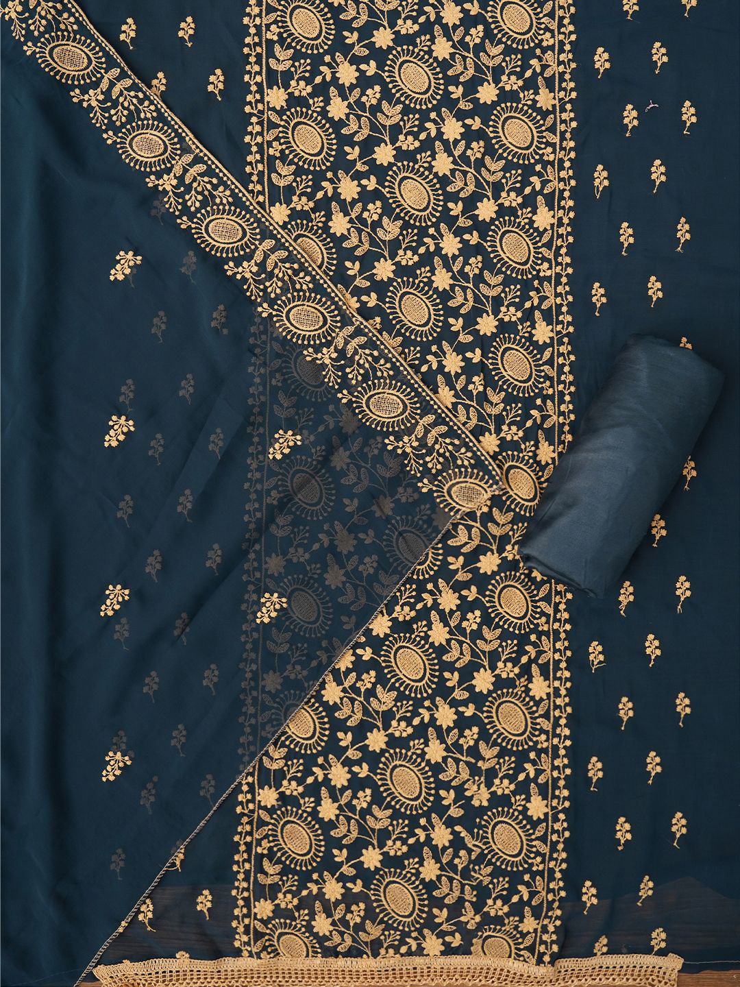 

Jaipur Kurti Sequin Embroidered Silk Georgette Dress Material with Dupatta, Teal