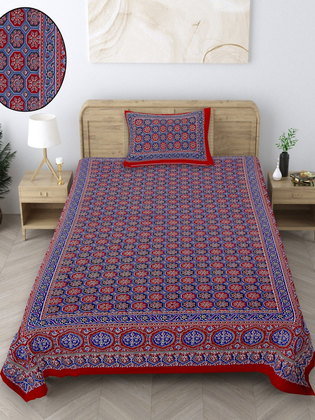 

Texstylers Maroon & Blue Floral 140 TC Cotton Single Bedsheet with 1 Pillow Covers