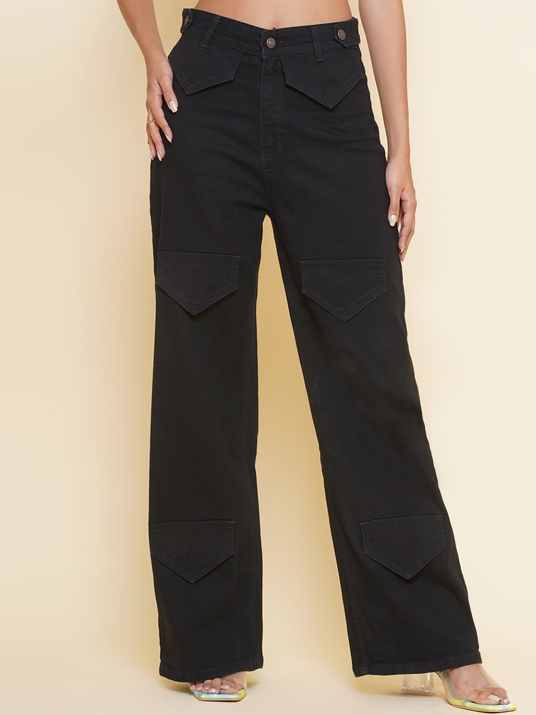 

KATLINE Women Straight Fit High-Rise Jeans, Black