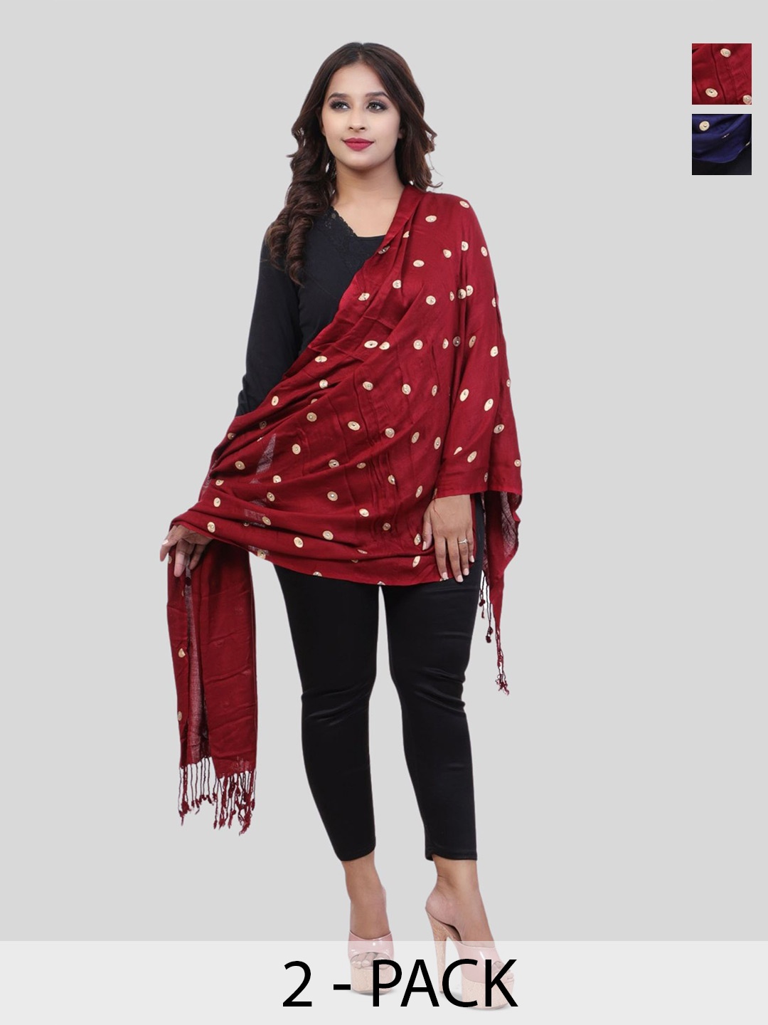

Fabme Pack Of 2 Polka Dots Printed Dupatta, Navy blue