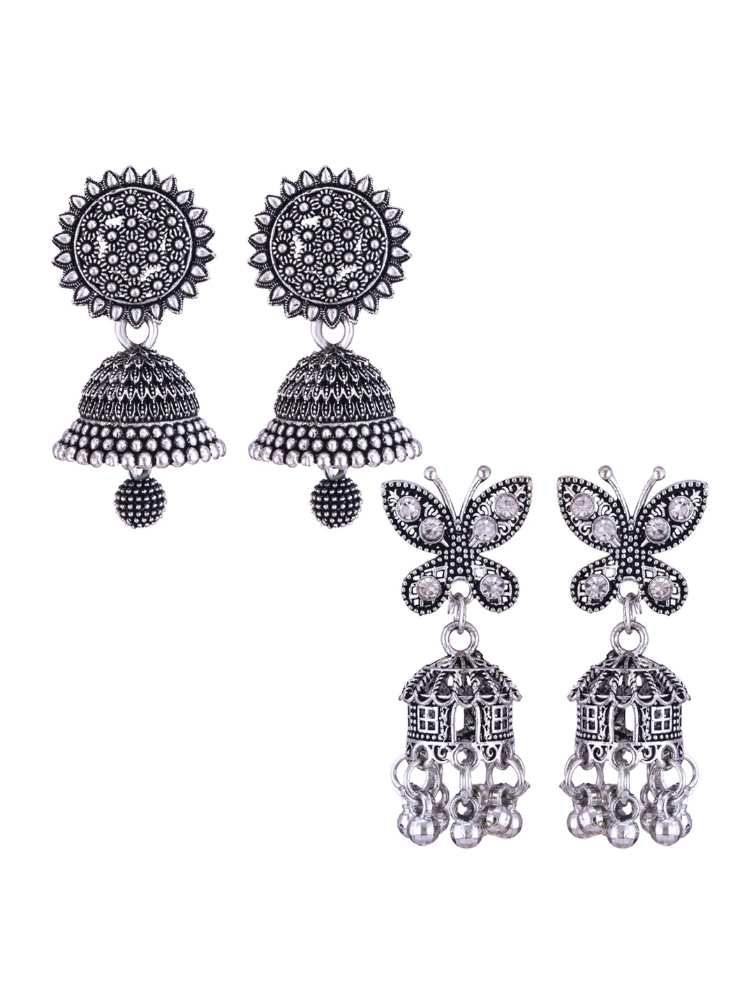 

DIVASTRI Peacock Shaped Jhumkas Earrings, Silver
