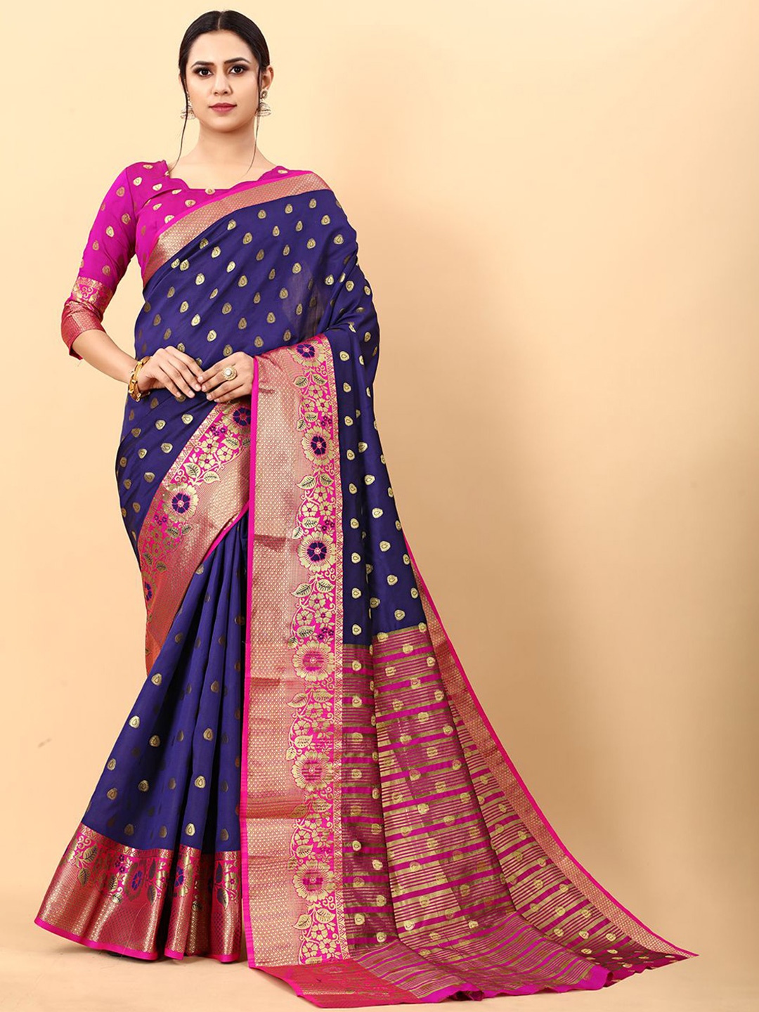 

NIWAA Woven Design Banarasi Saree, Navy blue