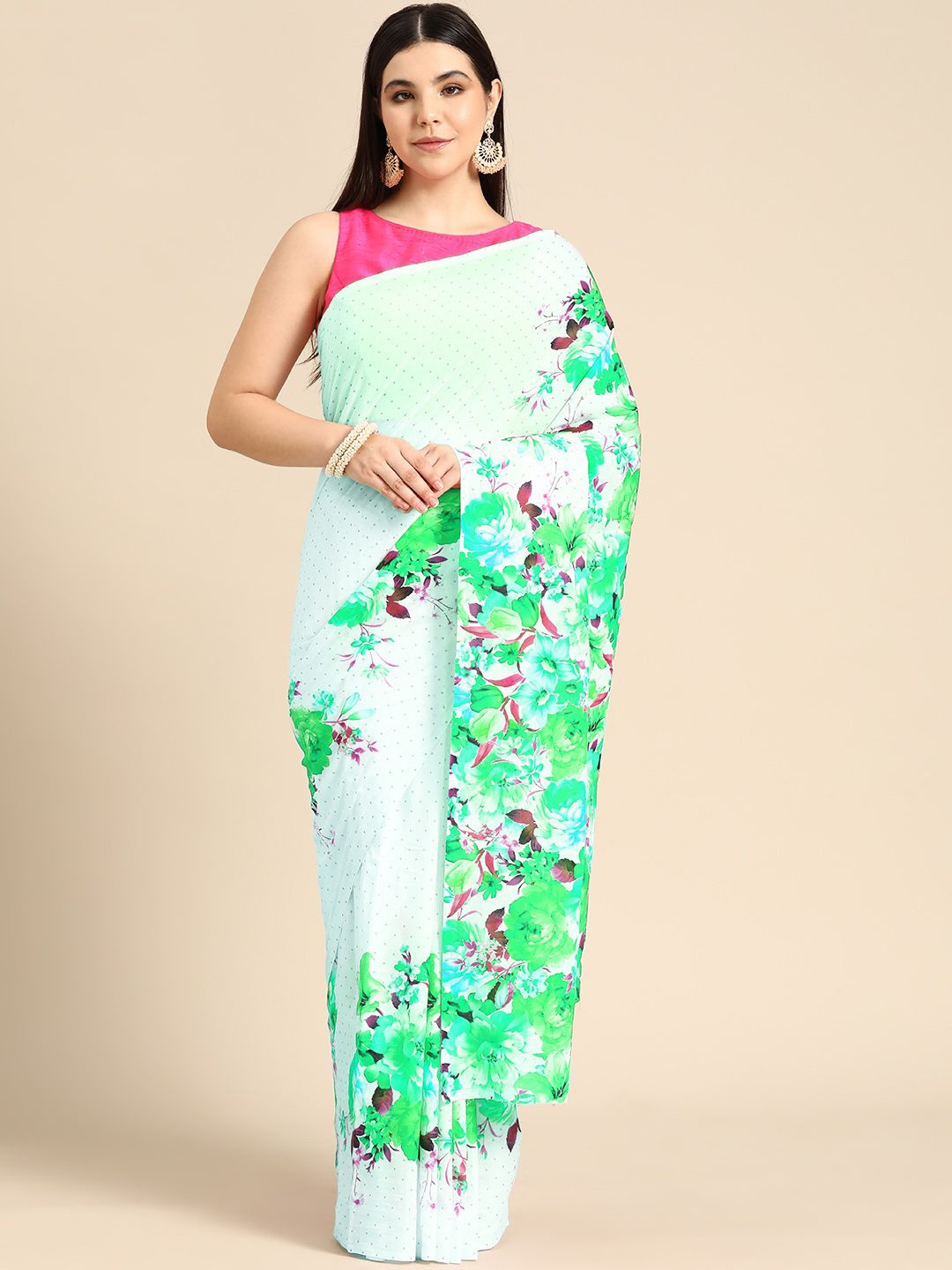 

BUTA BUTI Floral Printed Pure Cotton Saree, Green
