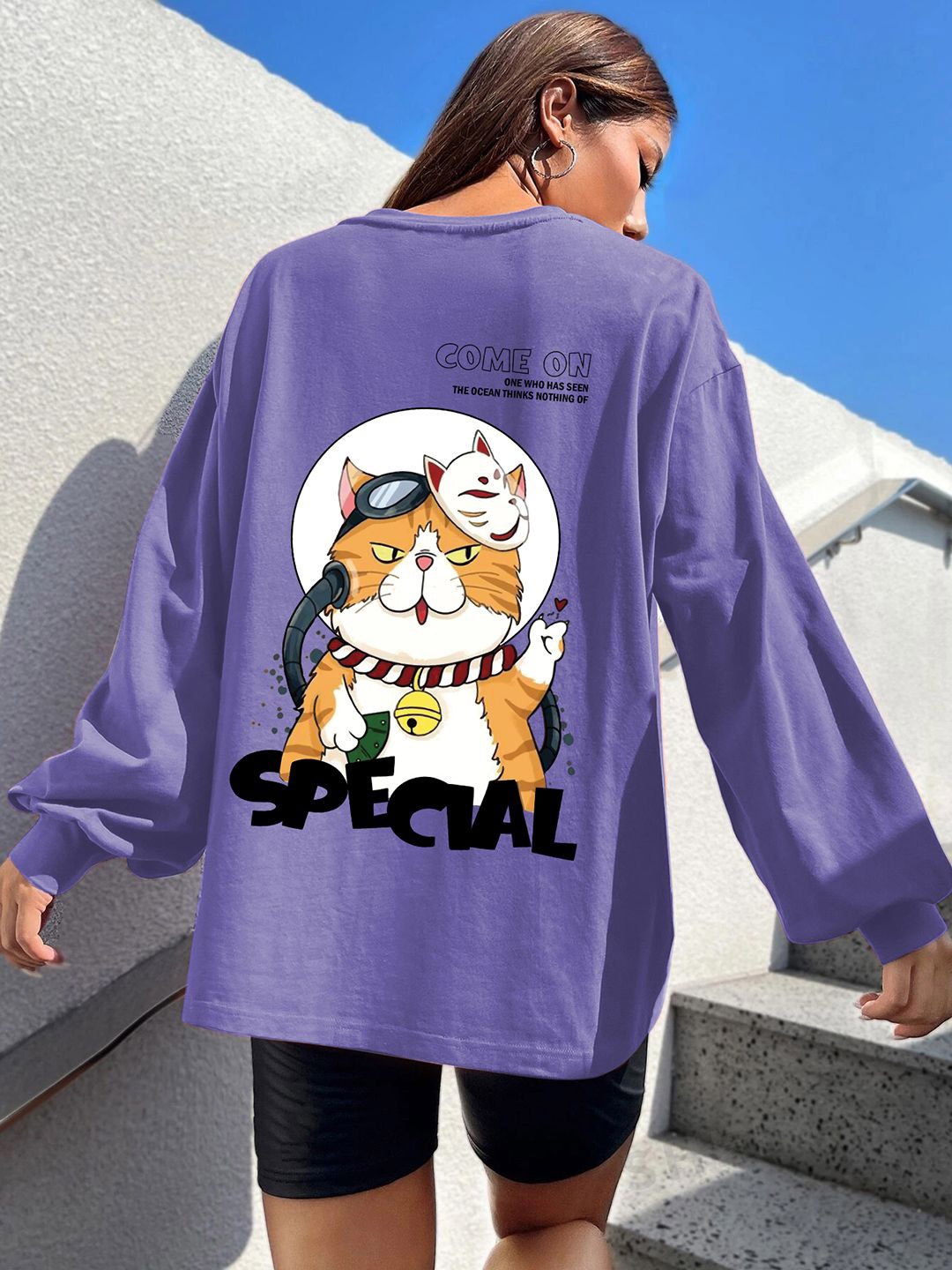 

CHKOKKO Women Graphic Printed Round Neck Oversized T-shirt, Purple