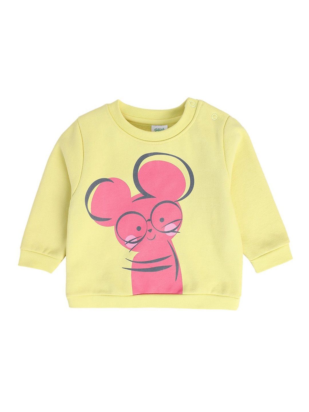 

MINI KLUB Girls Graphic Printed Round Neck Cotton Pullover Sweatshirt, Yellow
